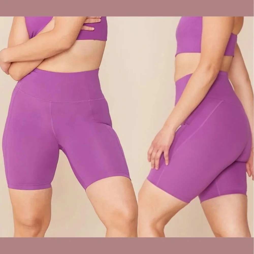 Girlfriend Collective Womens Purple High Rise Bike Shorts Recycled #4011 Size S - Picture 5 of 5